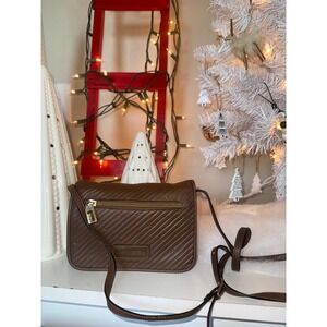 Lancel Brown Embossed Leather Crossbody Bag Gold Tone Hardware Flap Closure